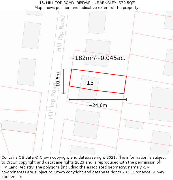 15, HILL TOP ROAD, BIRDWELL, BARNSLEY, S70 5QZ: Plot and title map