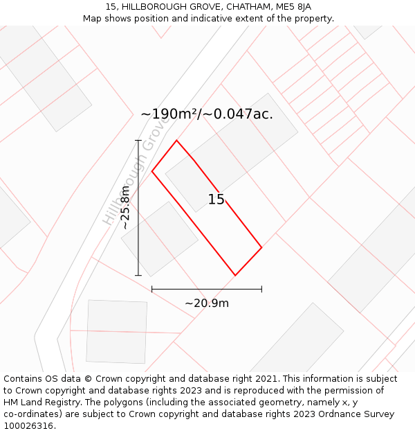 15, HILLBOROUGH GROVE, CHATHAM, ME5 8JA: Plot and title map