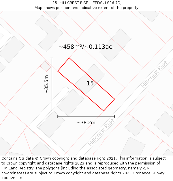 15, HILLCREST RISE, LEEDS, LS16 7DJ: Plot and title map
