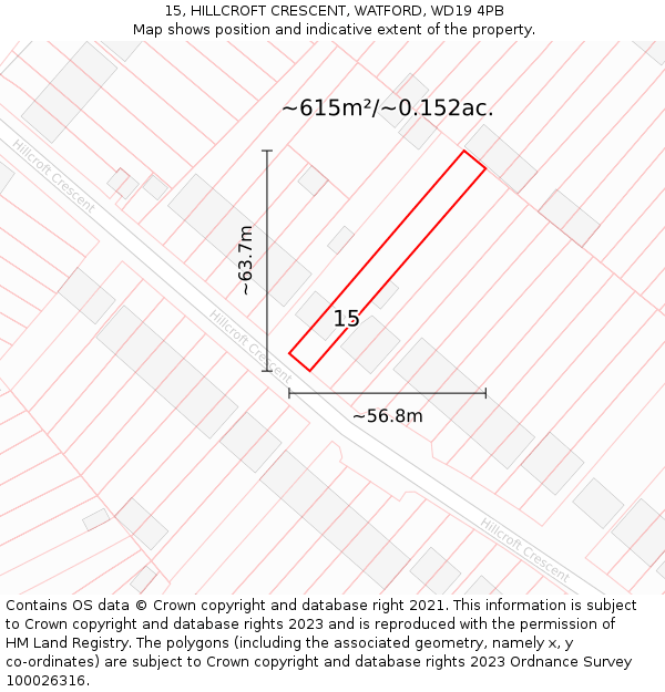 15, HILLCROFT CRESCENT, WATFORD, WD19 4PB: Plot and title map