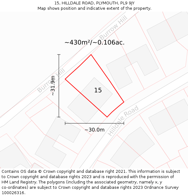 15, HILLDALE ROAD, PLYMOUTH, PL9 9JY: Plot and title map