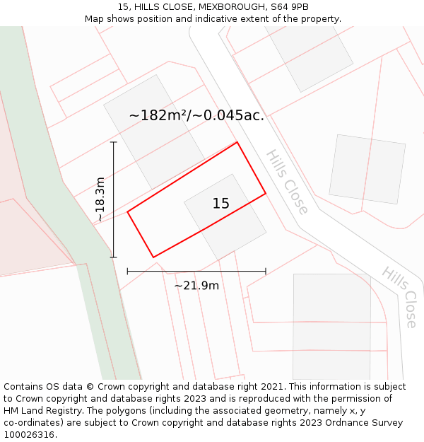 15, HILLS CLOSE, MEXBOROUGH, S64 9PB: Plot and title map