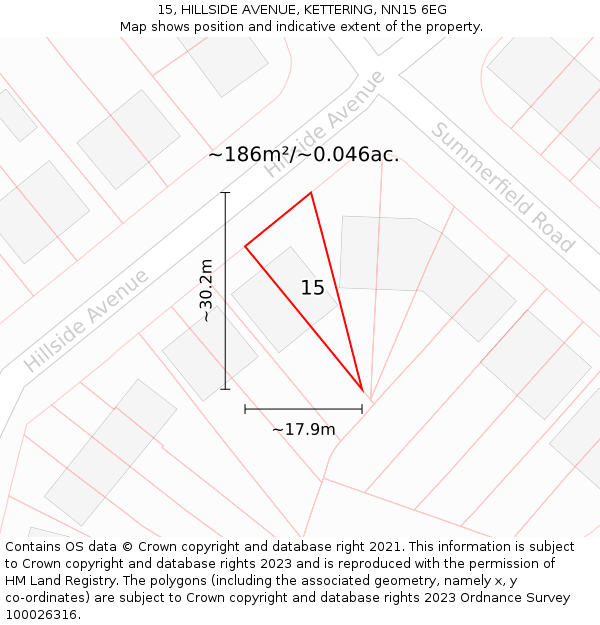 15, HILLSIDE AVENUE, KETTERING, NN15 6EG: Plot and title map