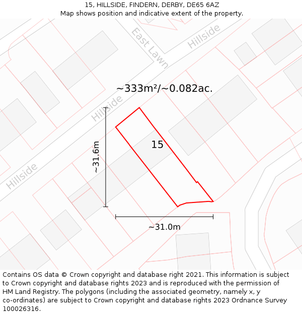 15, HILLSIDE, FINDERN, DERBY, DE65 6AZ: Plot and title map
