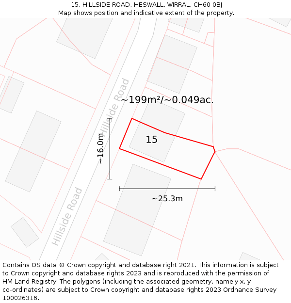 15, HILLSIDE ROAD, HESWALL, WIRRAL, CH60 0BJ: Plot and title map