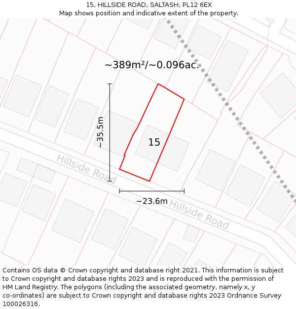 15, HILLSIDE ROAD, SALTASH, PL12 6EX: Plot and title map