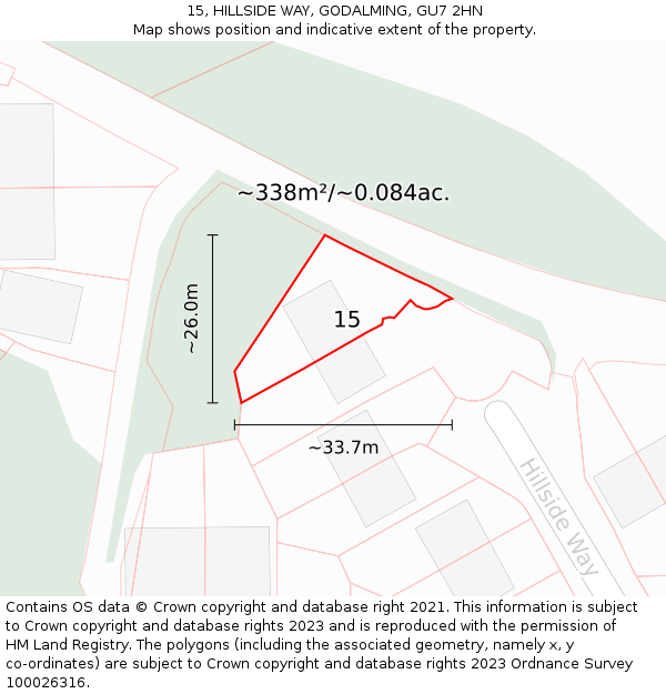 15, HILLSIDE WAY, GODALMING, GU7 2HN: Plot and title map