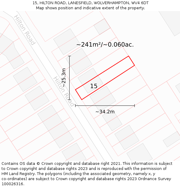 15, HILTON ROAD, LANESFIELD, WOLVERHAMPTON, WV4 6DT: Plot and title map