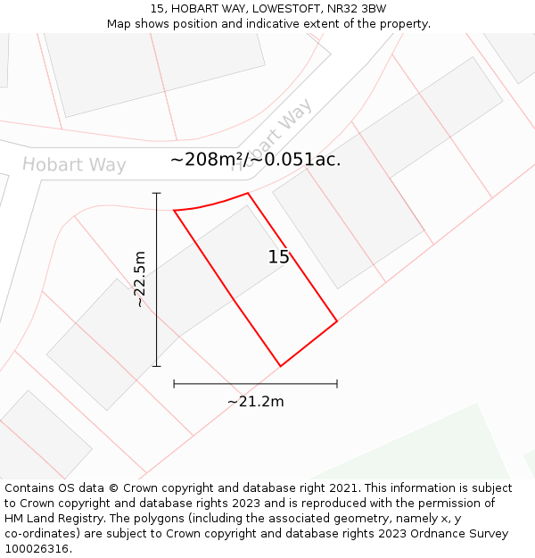 15, HOBART WAY, LOWESTOFT, NR32 3BW: Plot and title map