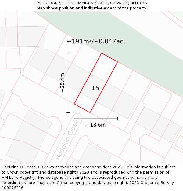 15, HODGKIN CLOSE, MAIDENBOWER, CRAWLEY, RH10 7NJ: Plot and title map