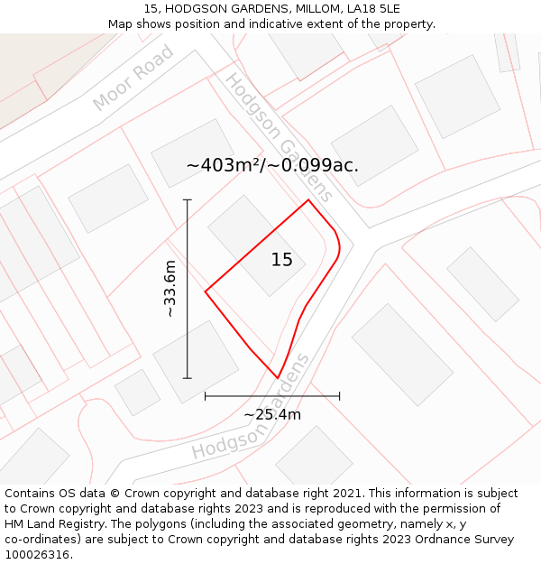 15, HODGSON GARDENS, MILLOM, LA18 5LE: Plot and title map