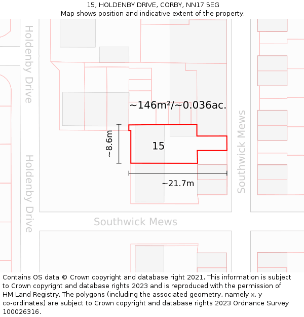 15, HOLDENBY DRIVE, CORBY, NN17 5EG: Plot and title map