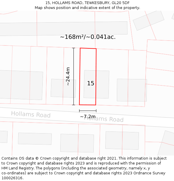15, HOLLAMS ROAD, TEWKESBURY, GL20 5DF: Plot and title map