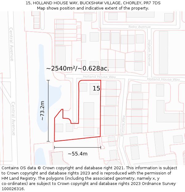 15, HOLLAND HOUSE WAY, BUCKSHAW VILLAGE, CHORLEY, PR7 7DS: Plot and title map