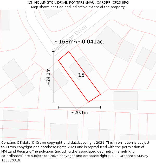 15, HOLLINGTON DRIVE, PONTPRENNAU, CARDIFF, CF23 8PG: Plot and title map