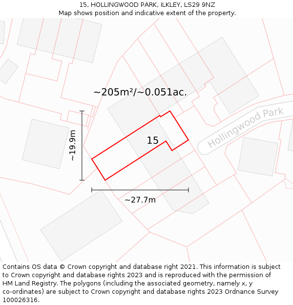 15, HOLLINGWOOD PARK, ILKLEY, LS29 9NZ: Plot and title map