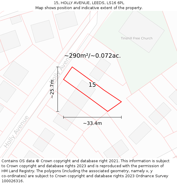 15, HOLLY AVENUE, LEEDS, LS16 6PL: Plot and title map