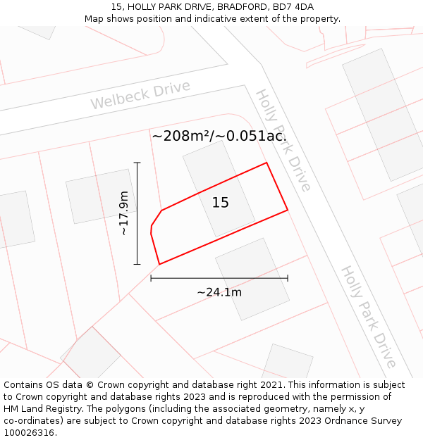 15, HOLLY PARK DRIVE, BRADFORD, BD7 4DA: Plot and title map