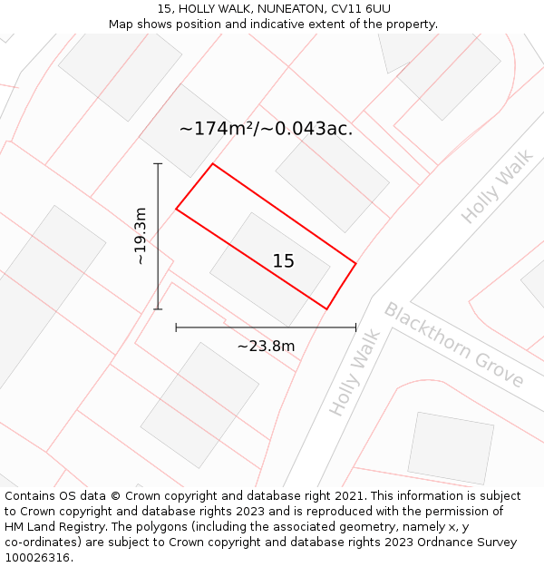 15, HOLLY WALK, NUNEATON, CV11 6UU: Plot and title map