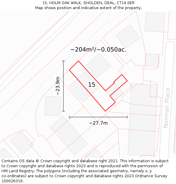 15, HOLM OAK WALK, SHOLDEN, DEAL, CT14 0ER: Plot and title map
