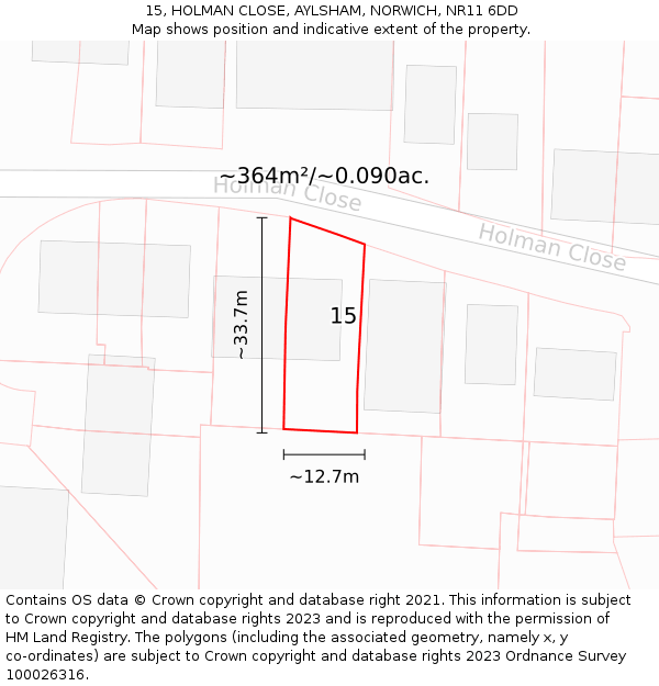 15, HOLMAN CLOSE, AYLSHAM, NORWICH, NR11 6DD: Plot and title map