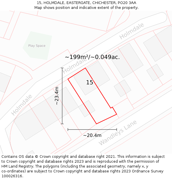 15, HOLMDALE, EASTERGATE, CHICHESTER, PO20 3AA: Plot and title map