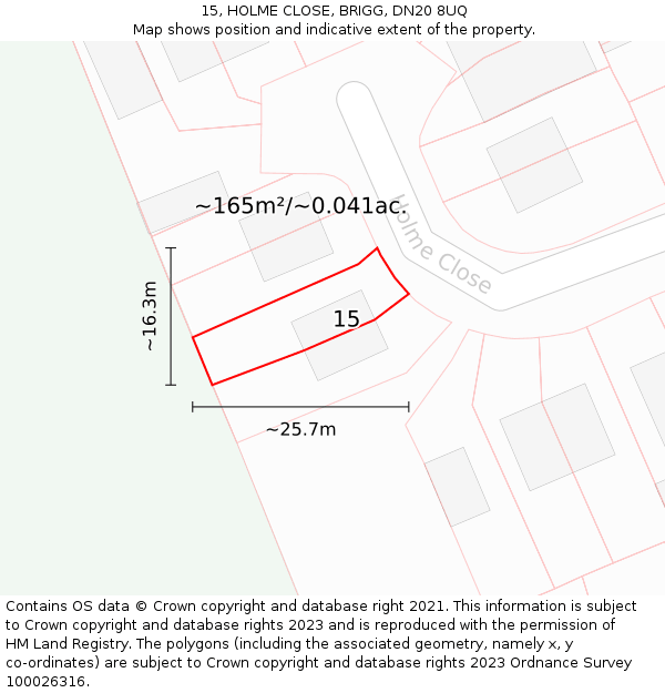 15, HOLME CLOSE, BRIGG, DN20 8UQ: Plot and title map