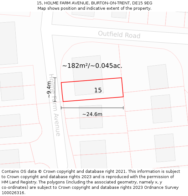 15, HOLME FARM AVENUE, BURTON-ON-TRENT, DE15 9EG: Plot and title map
