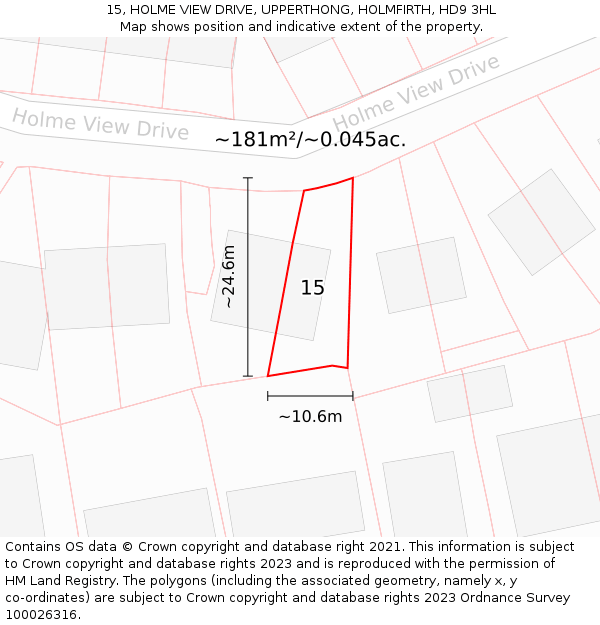 15, HOLME VIEW DRIVE, UPPERTHONG, HOLMFIRTH, HD9 3HL: Plot and title map