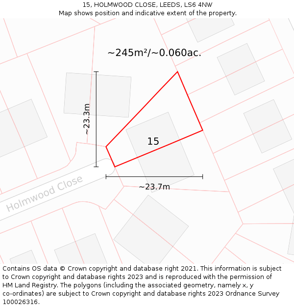 15, HOLMWOOD CLOSE, LEEDS, LS6 4NW: Plot and title map