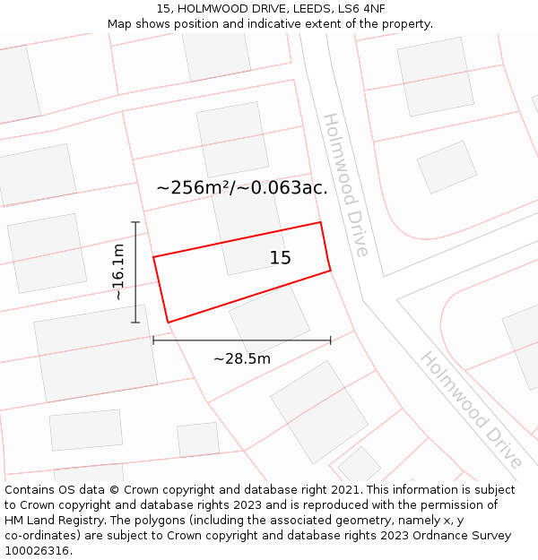 15, HOLMWOOD DRIVE, LEEDS, LS6 4NF: Plot and title map