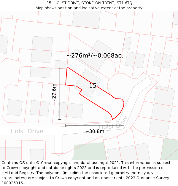 15, HOLST DRIVE, STOKE-ON-TRENT, ST1 6TQ: Plot and title map