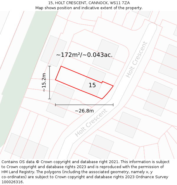 15, HOLT CRESCENT, CANNOCK, WS11 7ZA: Plot and title map