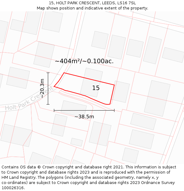 15, HOLT PARK CRESCENT, LEEDS, LS16 7SL: Plot and title map