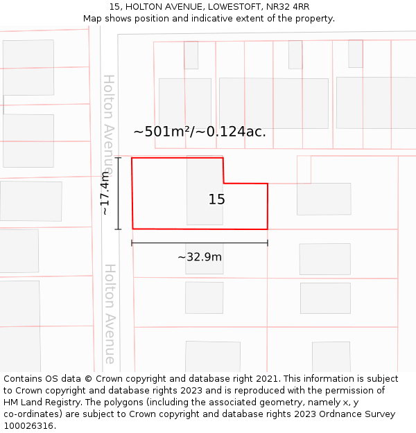 15, HOLTON AVENUE, LOWESTOFT, NR32 4RR: Plot and title map