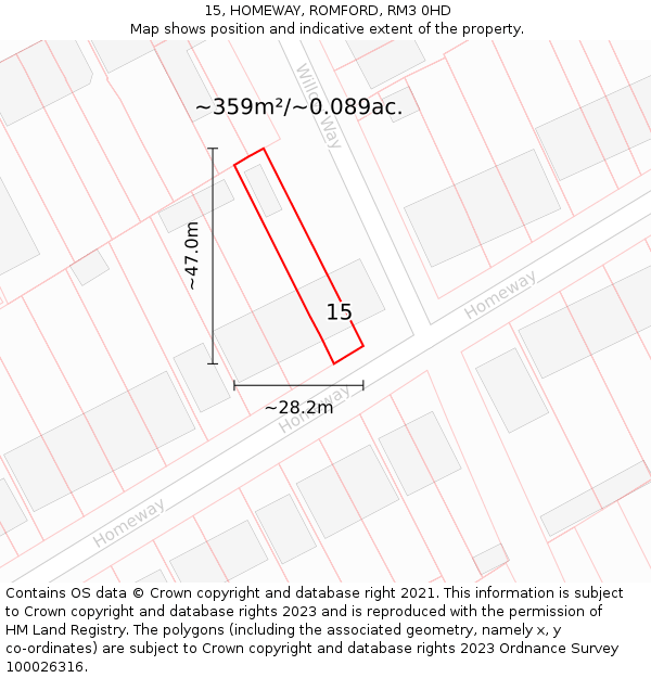 15, HOMEWAY, ROMFORD, RM3 0HD: Plot and title map