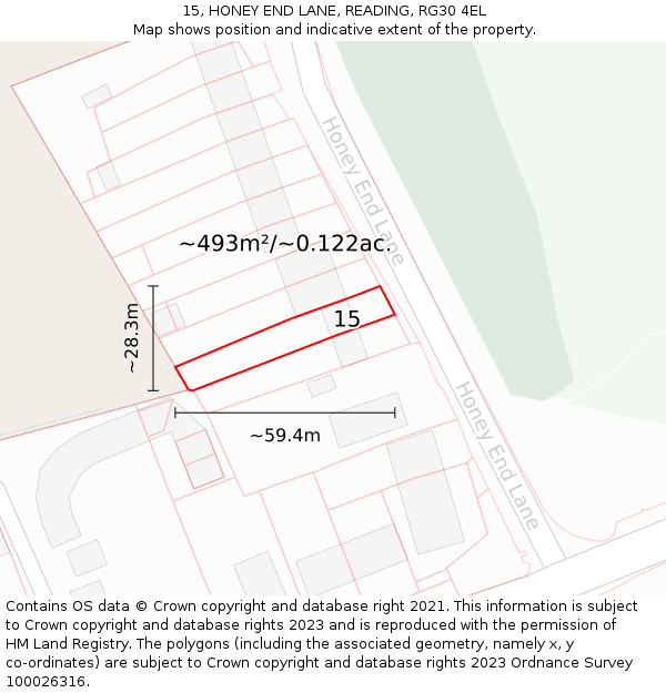 15, HONEY END LANE, READING, RG30 4EL: Plot and title map