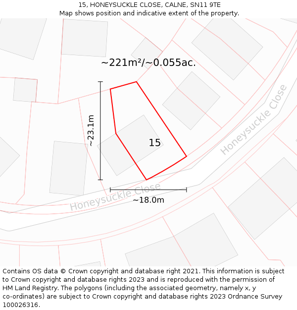 15, HONEYSUCKLE CLOSE, CALNE, SN11 9TE: Plot and title map