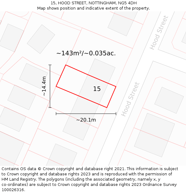 15, HOOD STREET, NOTTINGHAM, NG5 4DH: Plot and title map