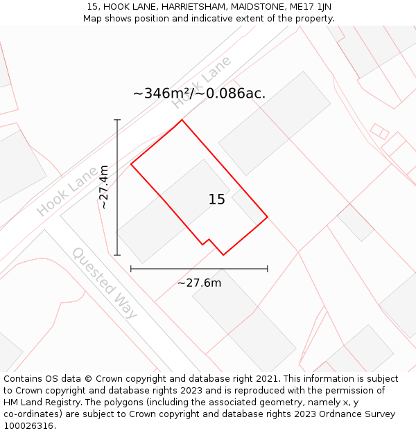 15, HOOK LANE, HARRIETSHAM, MAIDSTONE, ME17 1JN: Plot and title map