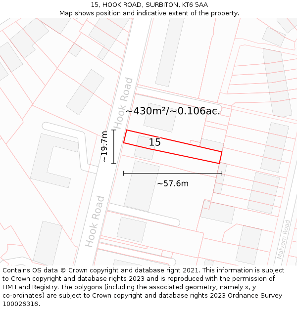 15, HOOK ROAD, SURBITON, KT6 5AA: Plot and title map