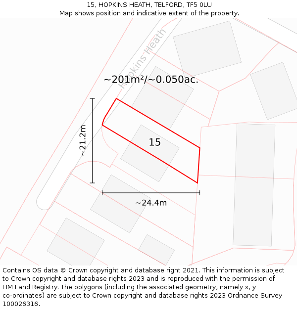 15, HOPKINS HEATH, TELFORD, TF5 0LU: Plot and title map