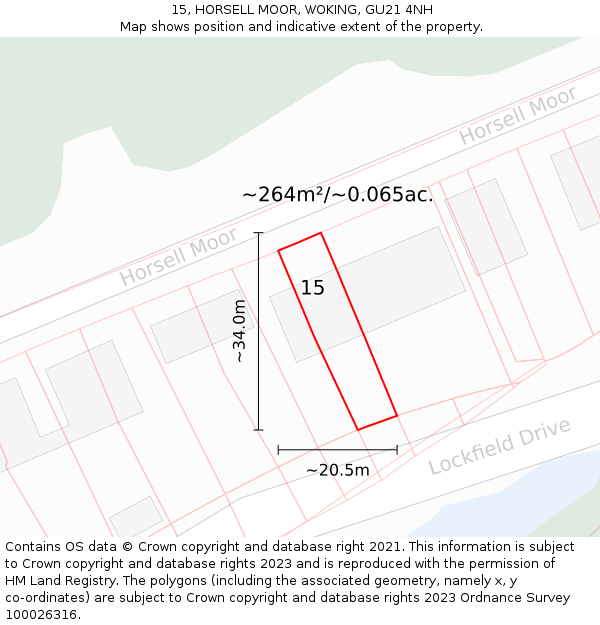 15, HORSELL MOOR, WOKING, GU21 4NH: Plot and title map