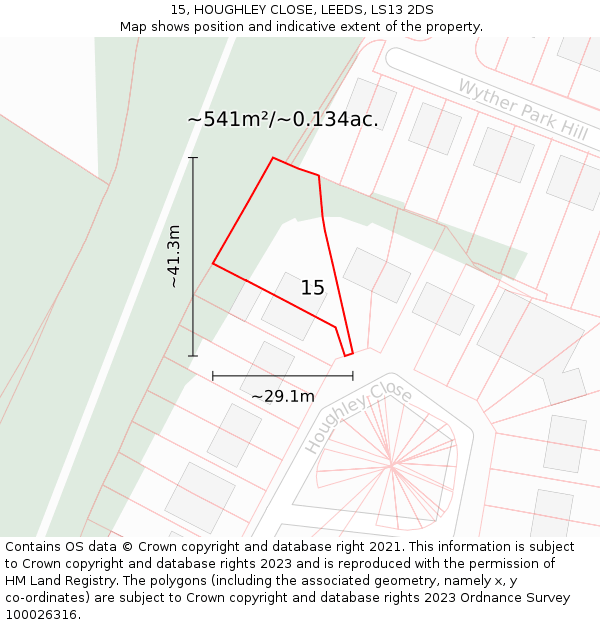 15, HOUGHLEY CLOSE, LEEDS, LS13 2DS: Plot and title map