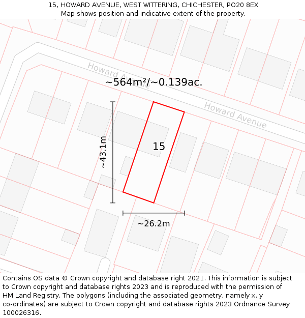 15, HOWARD AVENUE, WEST WITTERING, CHICHESTER, PO20 8EX: Plot and title map