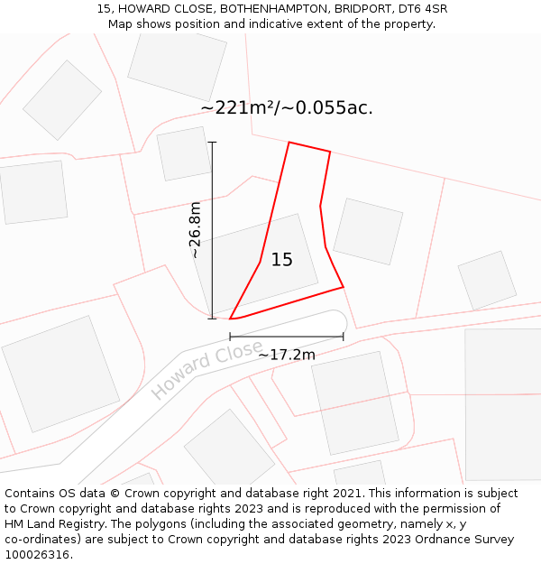 15, HOWARD CLOSE, BOTHENHAMPTON, BRIDPORT, DT6 4SR: Plot and title map