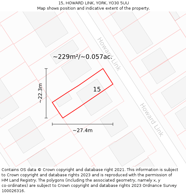 15, HOWARD LINK, YORK, YO30 5UU: Plot and title map