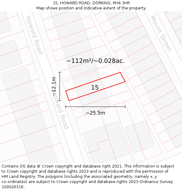 15, HOWARD ROAD, DORKING, RH4 3HR: Plot and title map