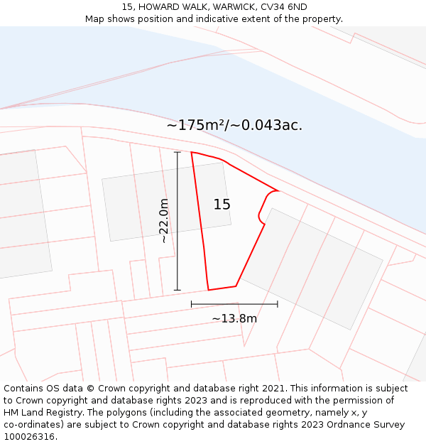 15, HOWARD WALK, WARWICK, CV34 6ND: Plot and title map