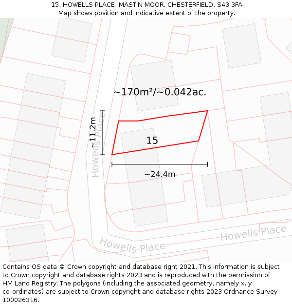 15, HOWELLS PLACE, MASTIN MOOR, CHESTERFIELD, S43 3FA: Plot and title map
